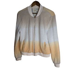 Anthropologie Paper Crown Fuzzy Orange & Ivory Ombre Bomber Jacket Size L